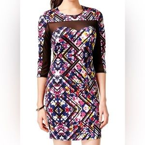 Material Girl Illusion‎ Sheath Dress Junior Women’s XL Artsy Stretch Mesh Sleeve